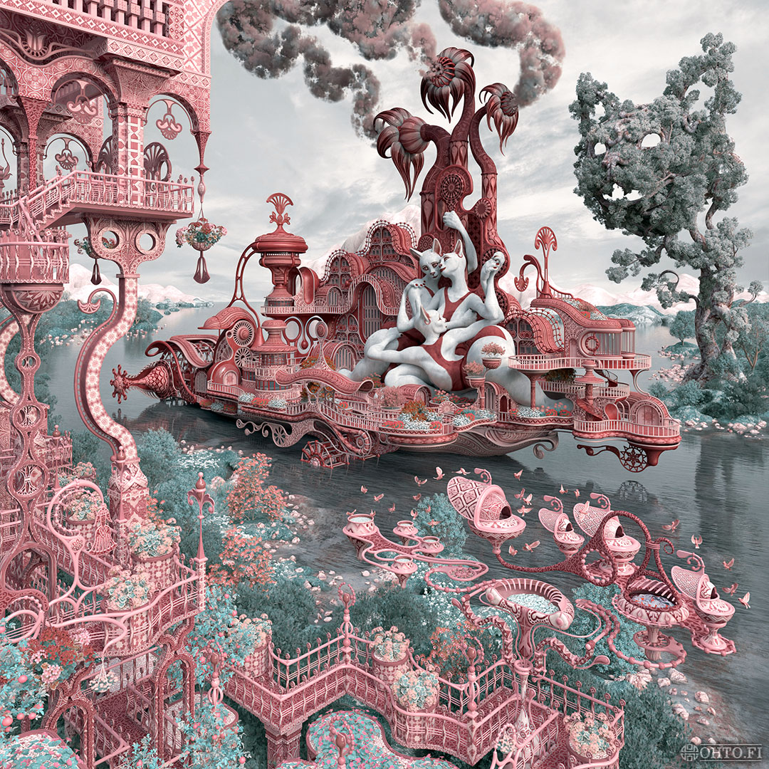 Pepitaton's Cathouse, a 3D illustration of a cat-themed riverboat, insipired by Mika Waltari's novel the Egyptian and made with 3ds Max.