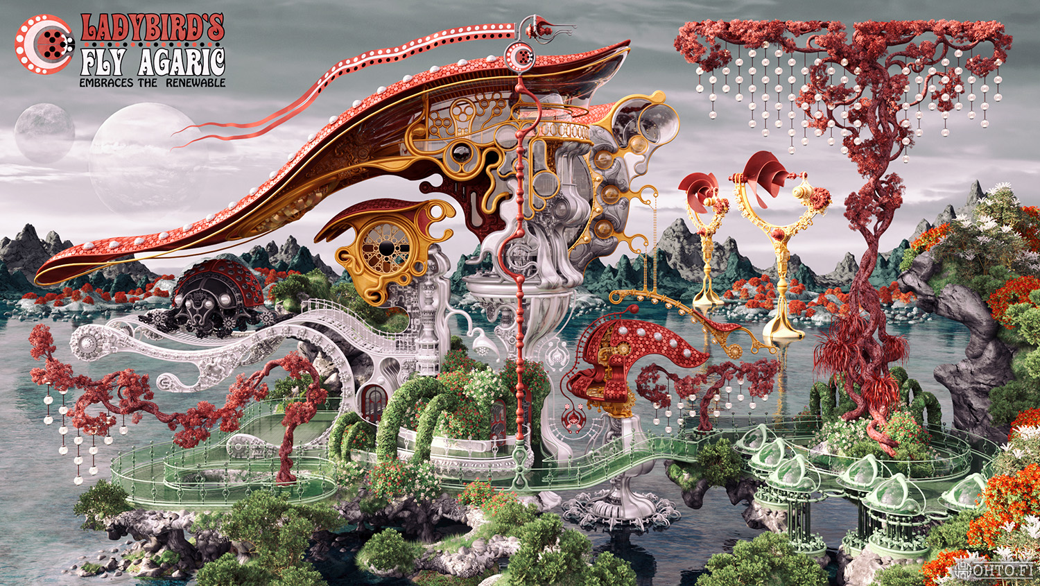 Ladybird's Fly Agaric, a 3D illustration of an environmentally healthy house, made with 3ds Max.