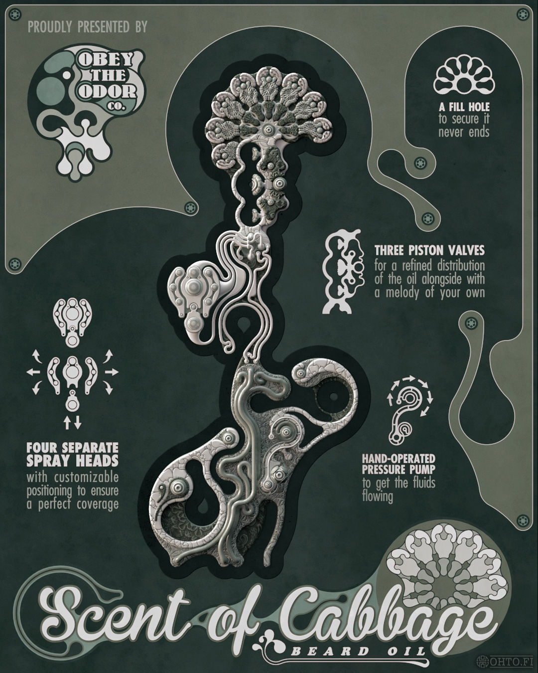 Scent of Cabbage, a poster for an imaginary beard oil, made with 3ds Max and ZBrush. Part two.