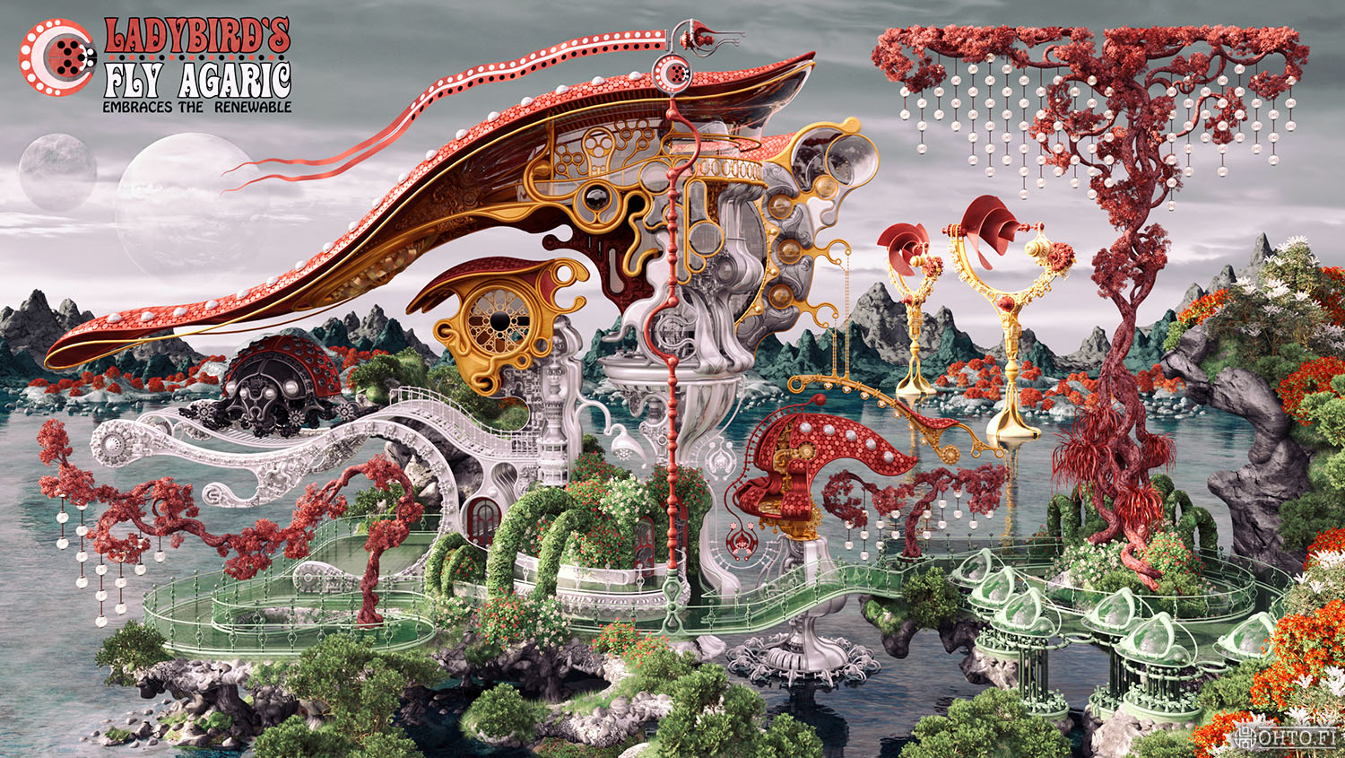 Ladybird's Fly Agaric, a 3D-illustration of an environmentally healthy house, made with 3ds Max.