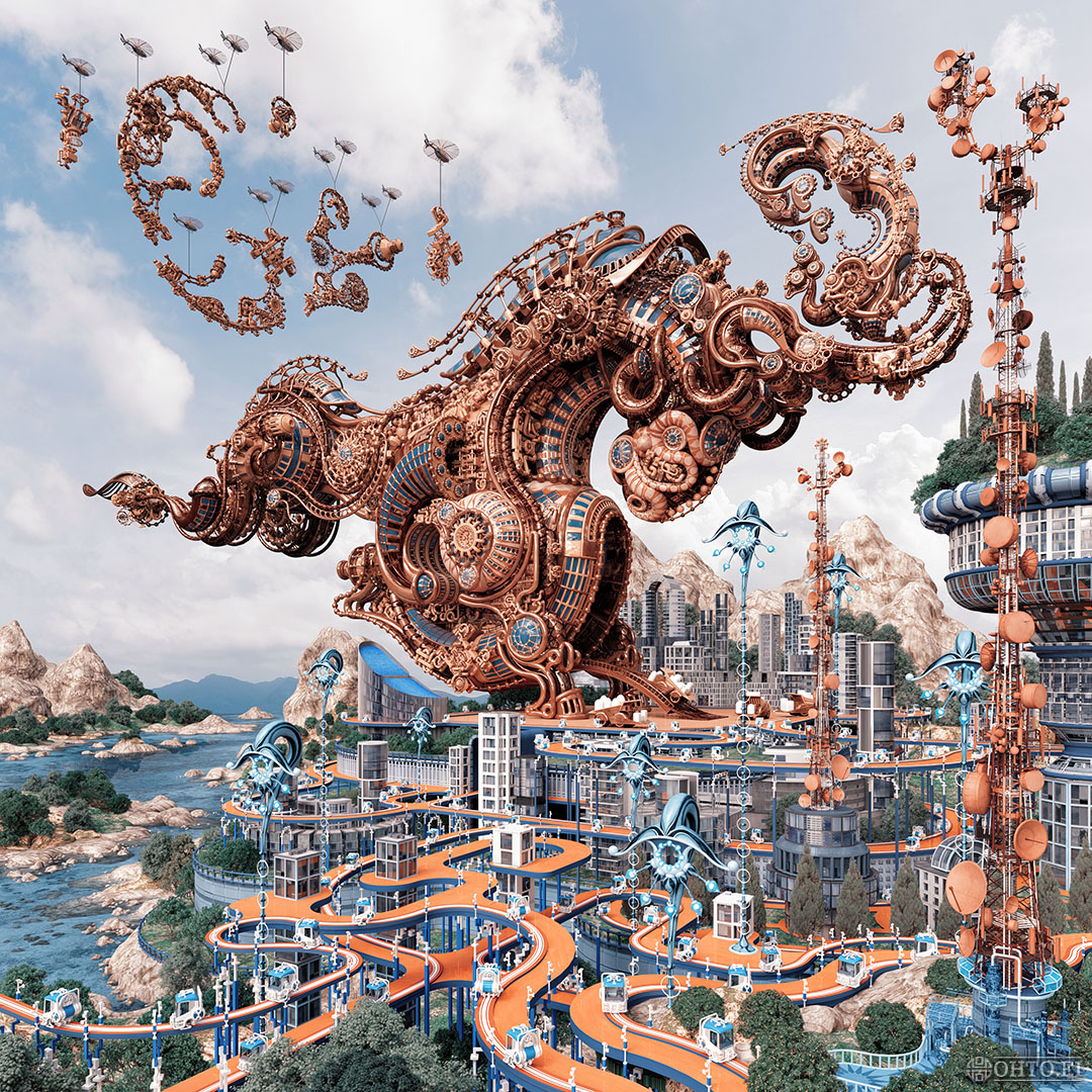 Minea's Leap, a 3D-illustration of a bull-themed spaceship, insipired by Mika Waltari's novel the Egyptian and made with 3ds Max.