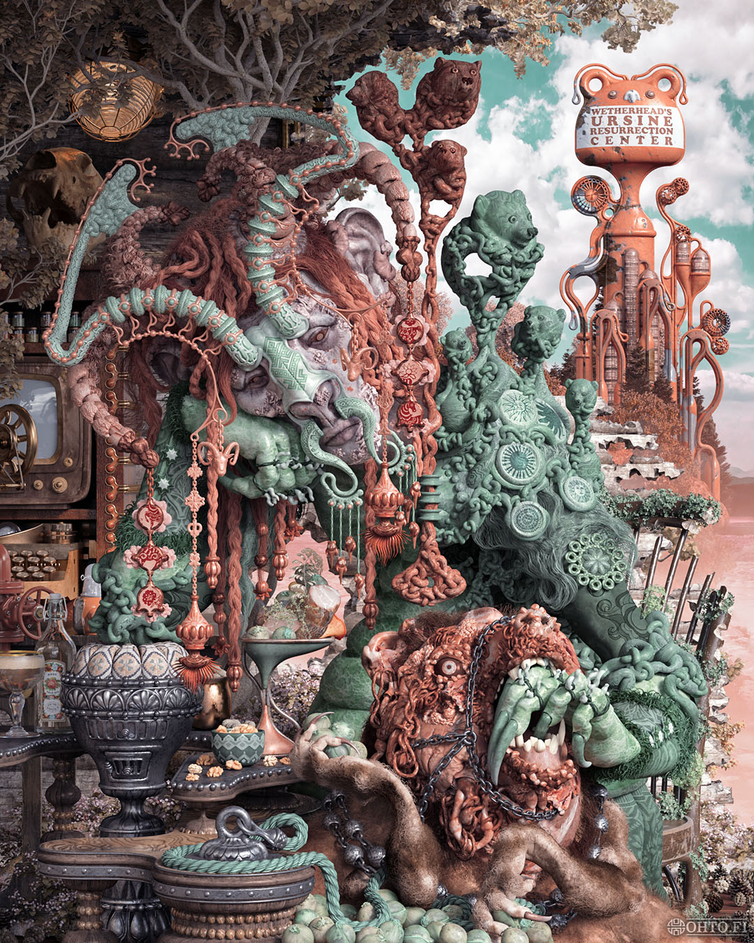 A Bear With a Wether's Head, a self-portrait mixing bears and sheeps, made with 3ds Max and ZBrush.