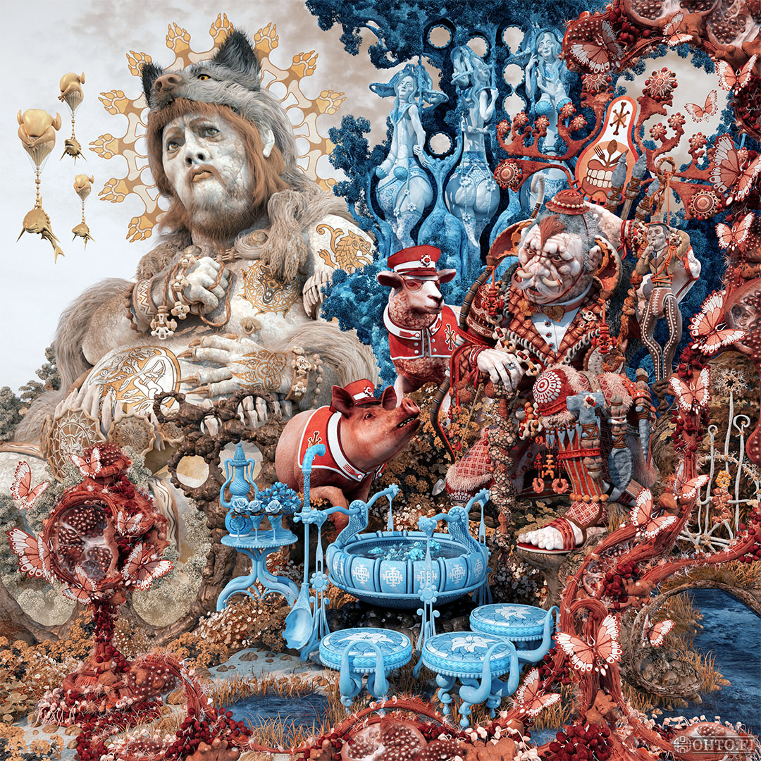 The Spine-Chilling Case of the Flower Eaters, a 3D-illustration about a conflict between different sorts of diets, made with 3ds Max and ZBrush.