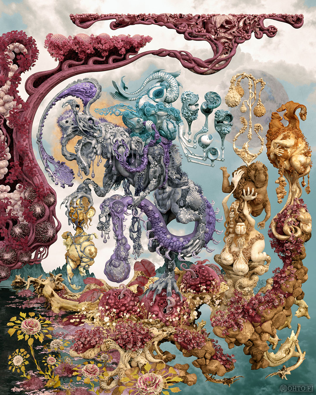 The Unsavory Earth, a 3D-illustration about a living surf and turf dish, made with 3ds Max and ZBrush.