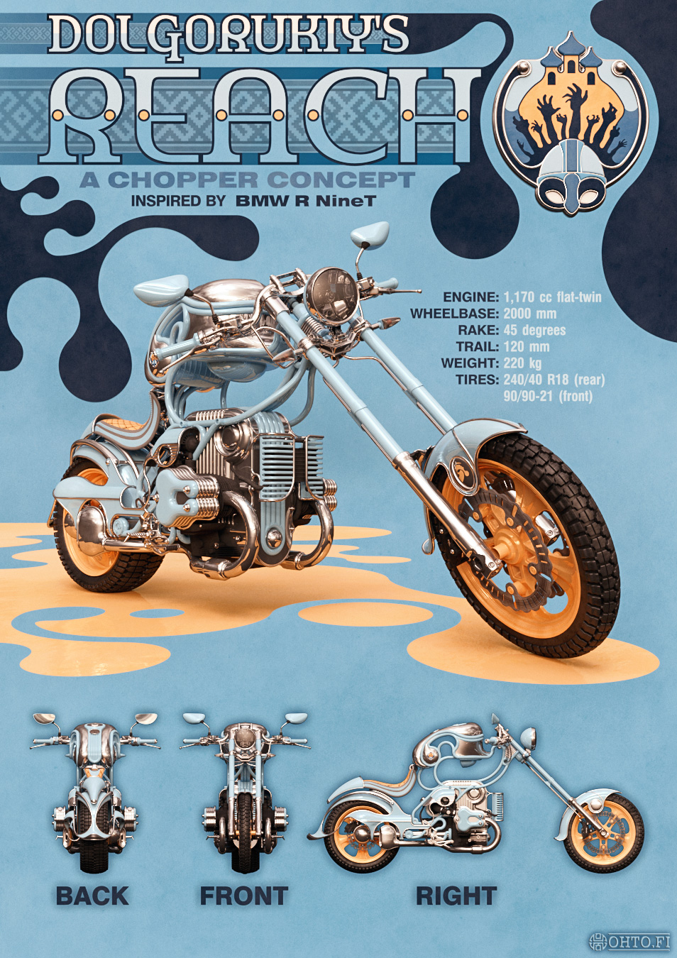 Dolgorukiy's Reach, a motorcycle concept inspired by BMW R NineT and made with 3ds Max and ZBrush. Part two.